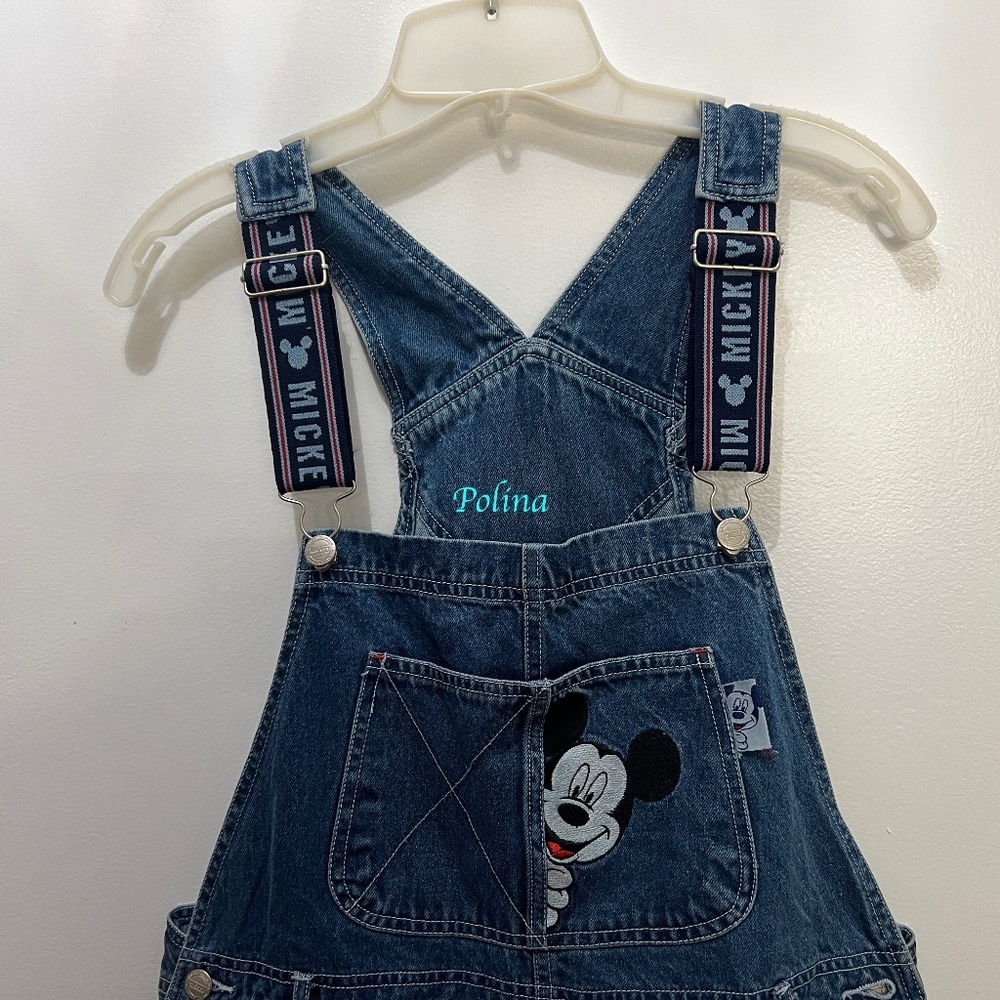 NEW Vintage DISNEY MICKEY JEANS DENIM OVERALL Size Large  with unique picture
